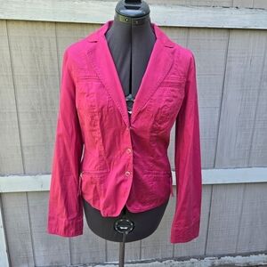 Ann Taylor Loft Vibrant Pink Cotton Blazer Light Pleated Fitted Jacket 6